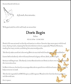 Obituary Doris Begin