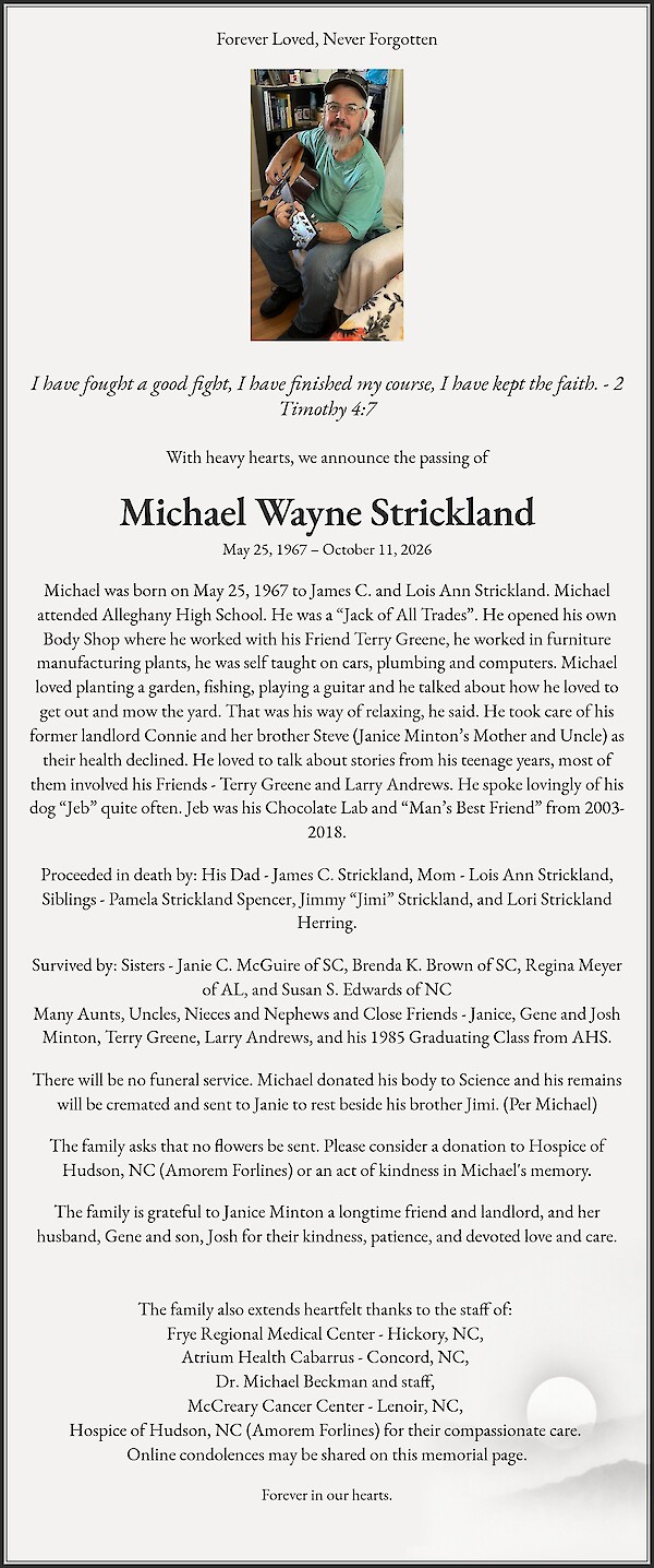 Obituary of Michael Wayne Strickland