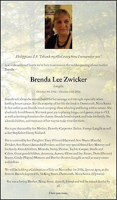 Obituary Brenda Lee Zwicker