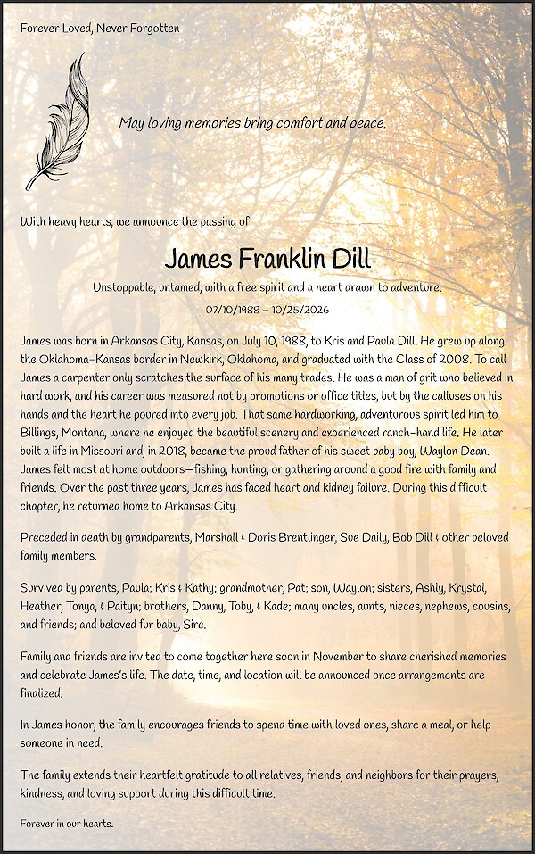 Obituary of James Franklin Dill
