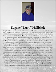 Obituary Eugene &ldquo;Larry&rdquo; Hallblade, Gold Canyon, Arizona