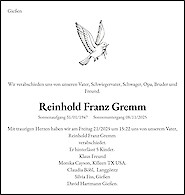 Obituary Reinhold Franz Gremm, Gießen
