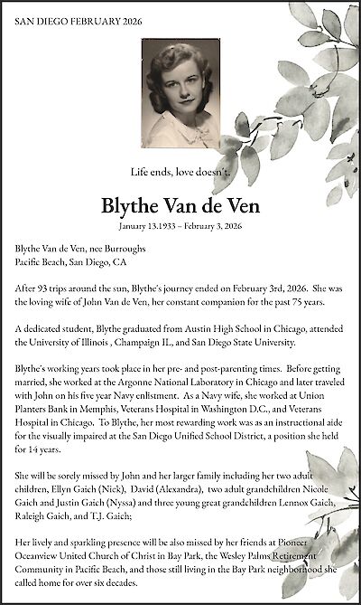 Blythe Van de Ven, SAN DIEGO