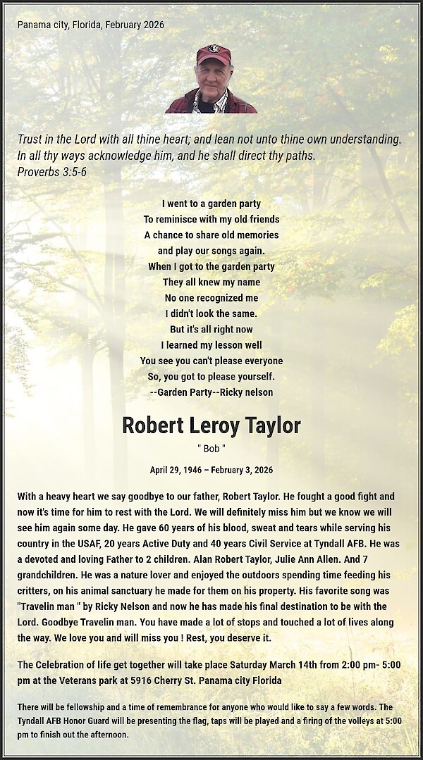 Obituary of Robert  Leroy Taylor, Panama city, Florida