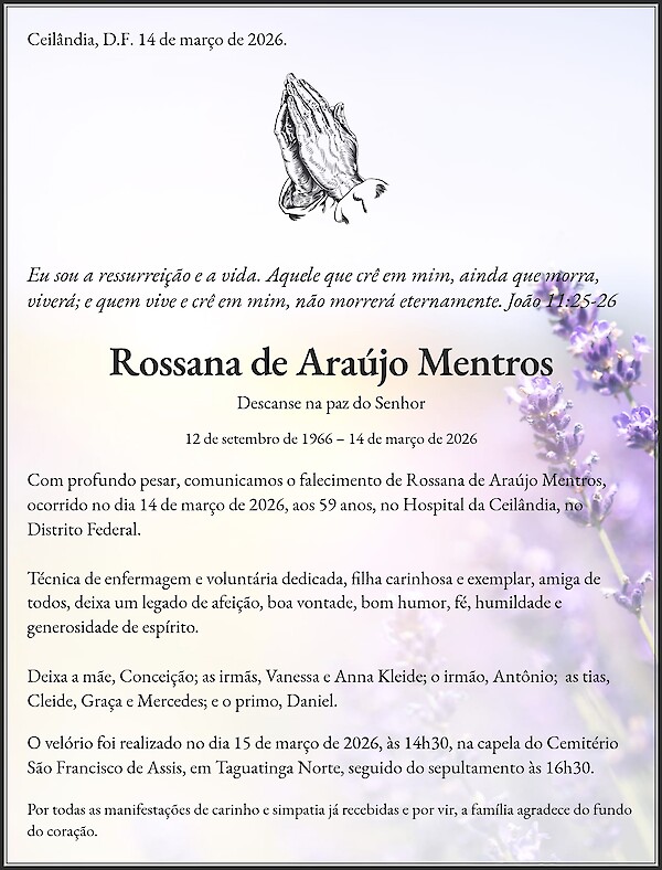 Obituary of Rossana de Ara&uacute;jo  Mentros