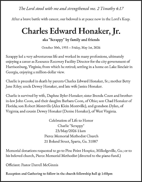 Obituary of Charles Edward Honaker, Jr.
