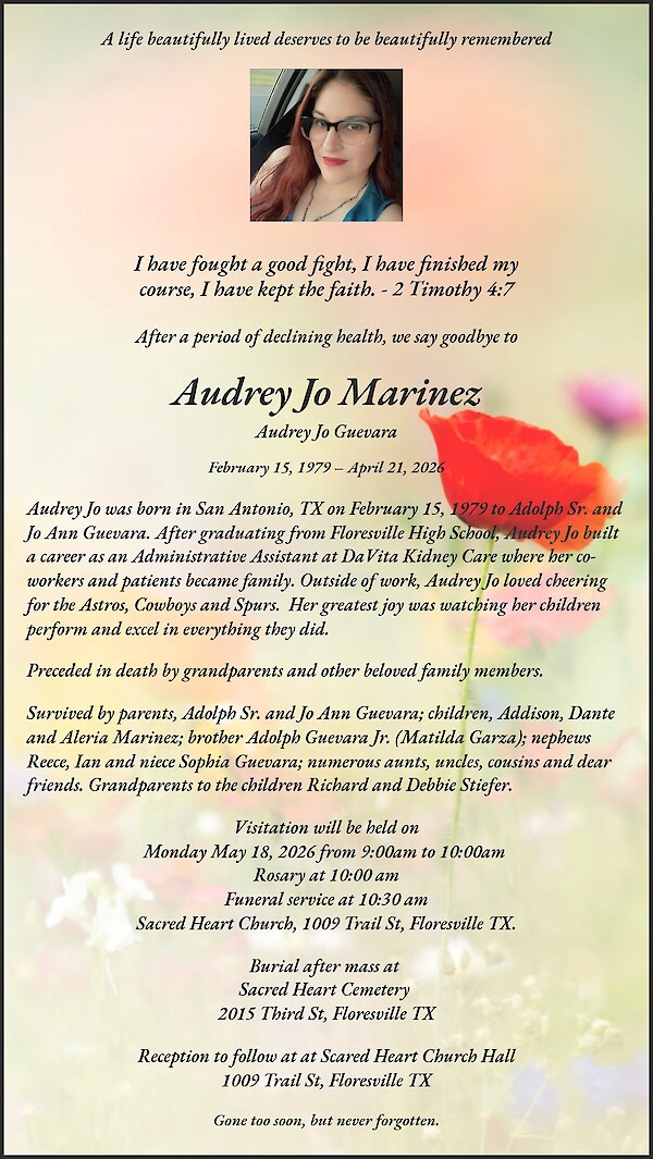 Obituary of Audrey Jo Marinez, Floresville