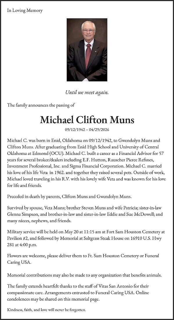 Obituary of Michael Clifton Muns