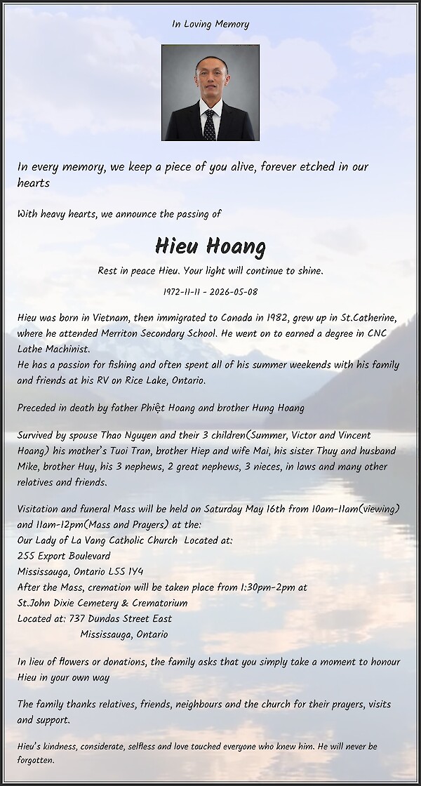 An&uacute;ncio de falecimento de Hieu Hoang
