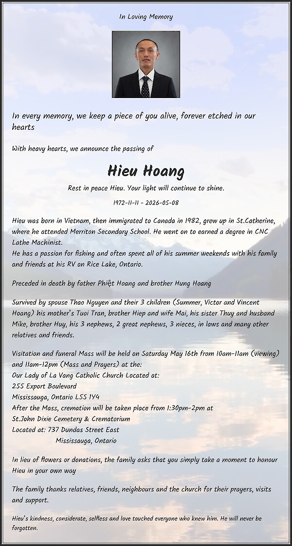 Avis de d&eacute;c&egrave;s de Hieu Hoang