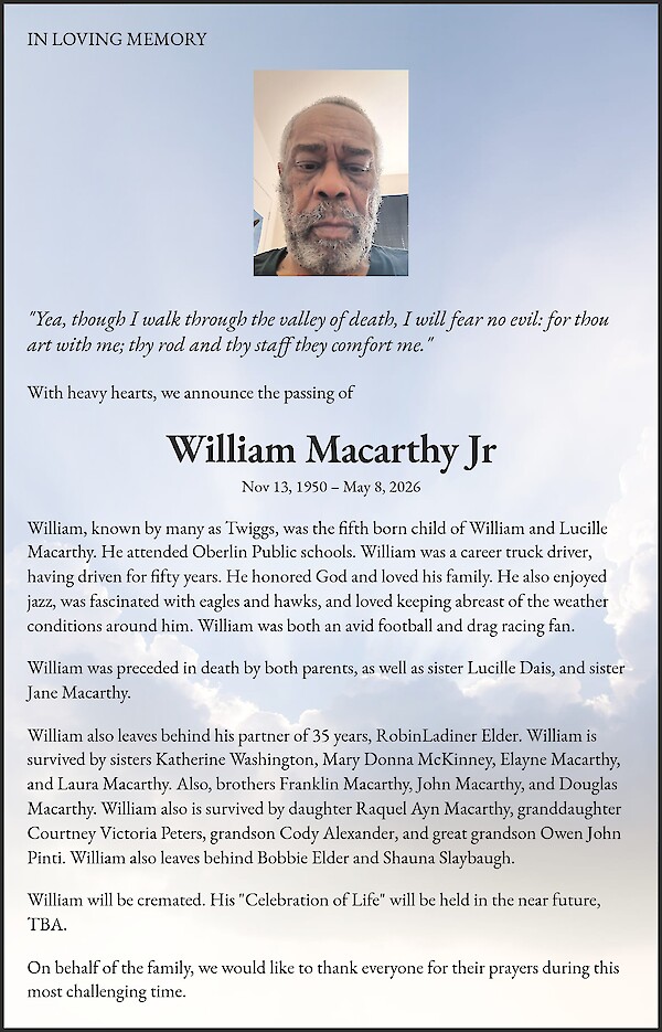 Obituary of William Macarthy Jr