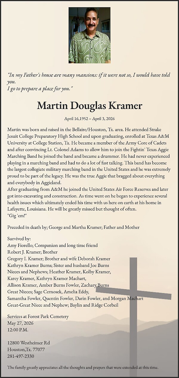 Obituary of Martin Douglas Kramer