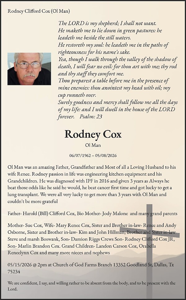 Obituary of Rodney Cox