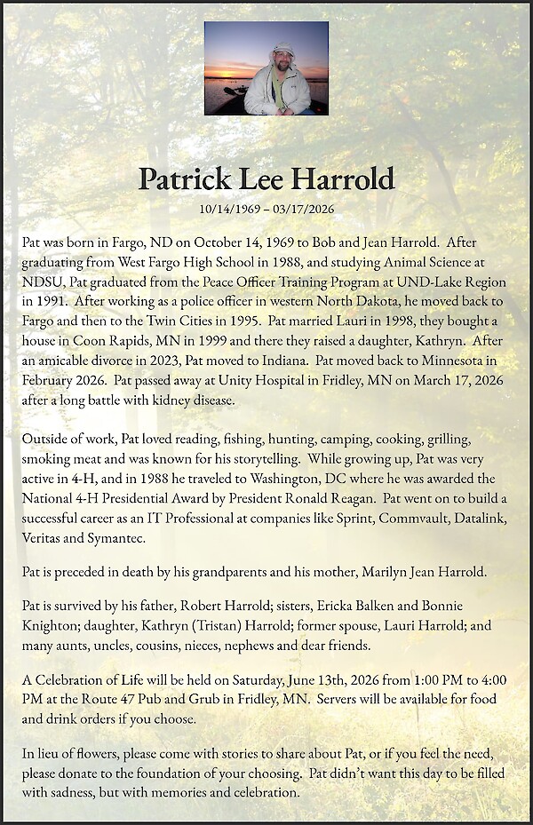 Obituary of Patrick Lee Harrold