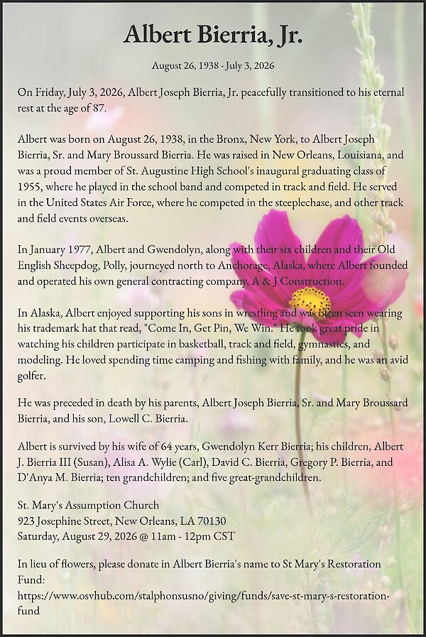 Obituary of Albert Bierria, Jr.