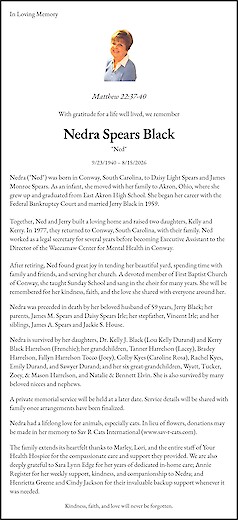 Obituary Nedra Spears Black