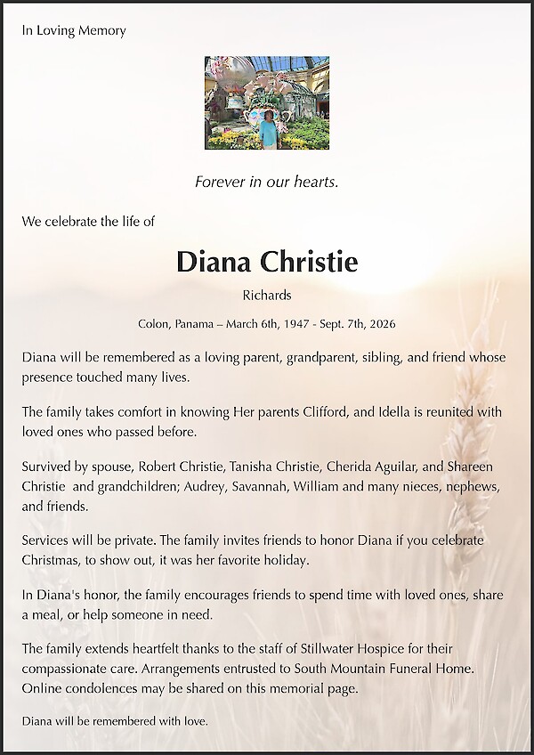 Obituary of Diana Christie