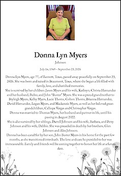 Obituary Donna Lyn Myers