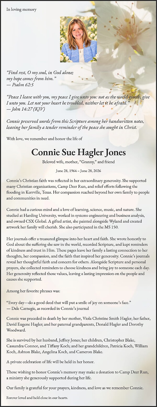 Obituary of Connie Sue Hagler Jones
