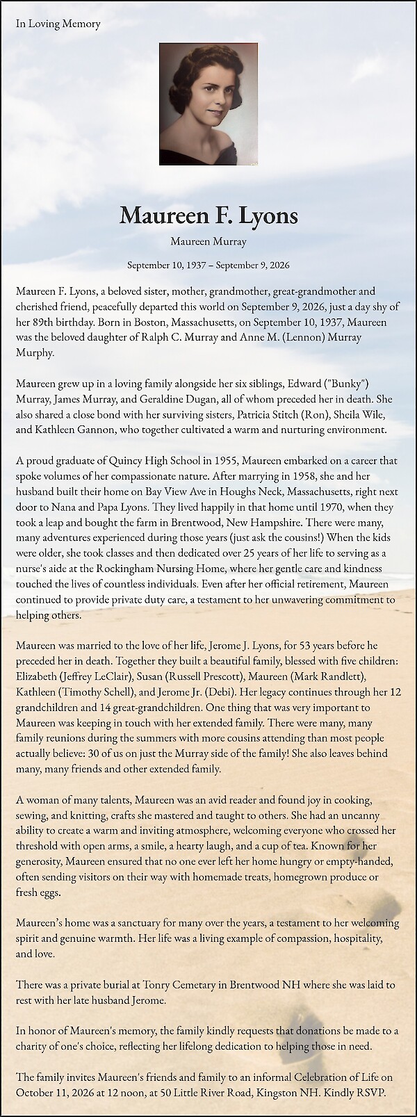 Obituary of Maureen F. Lyons