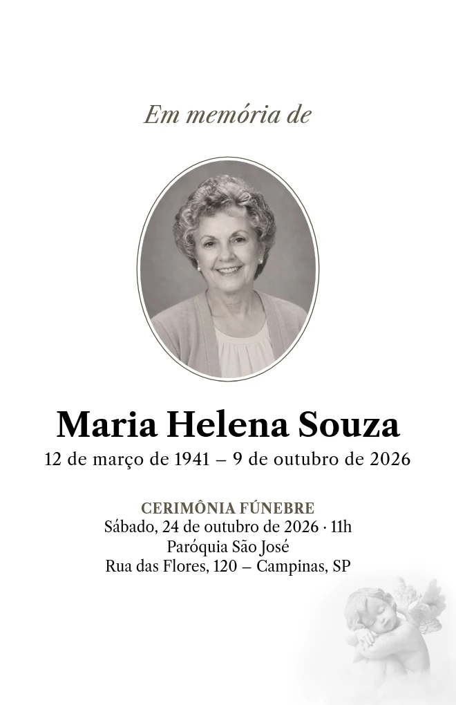 Modelo de programa de funeral Anjo com retrato, para folha Carta dobrada