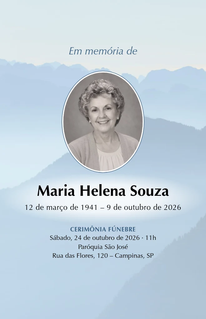 Modelo de programa de funeral Montanhas azuis com retrato, para folha Carta dobrada