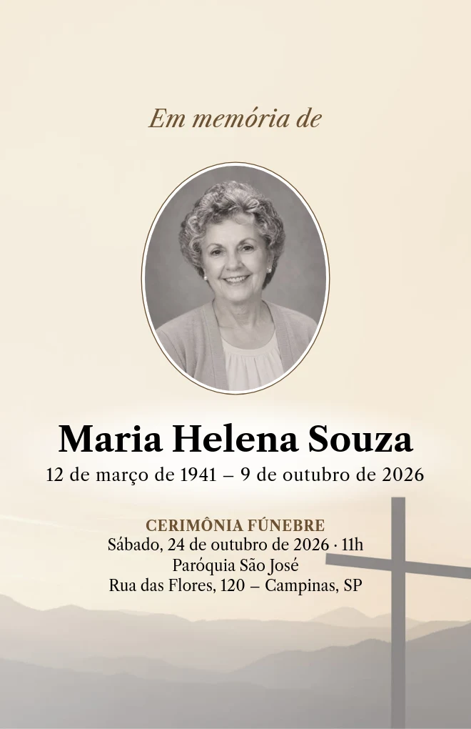 Modelo de programa de funeral Cruz ao amanhecer com retrato, para folha Carta dobrada