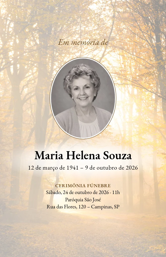 Modelo de programa de funeral Floresta dourada com retrato, para folha Carta dobrada