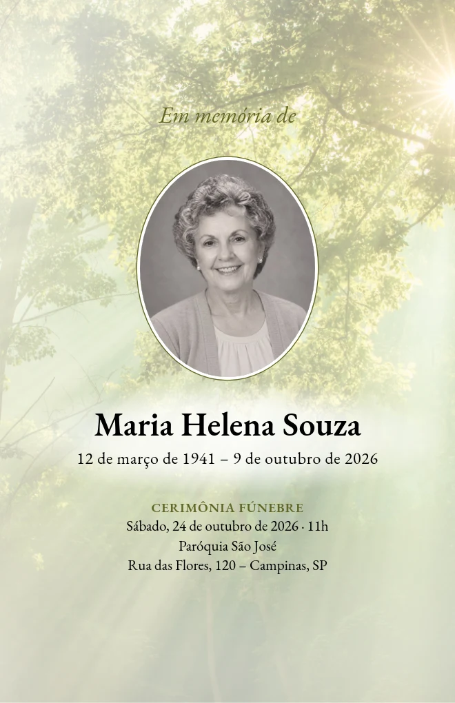 Modelo de programa de funeral Raios na floresta com retrato, para folha Carta dobrada