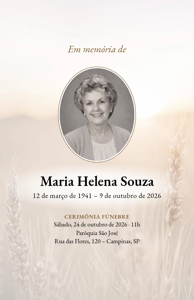 Modelo de programa de funeral Campos dourados com retrato, para folha Carta dobrada
