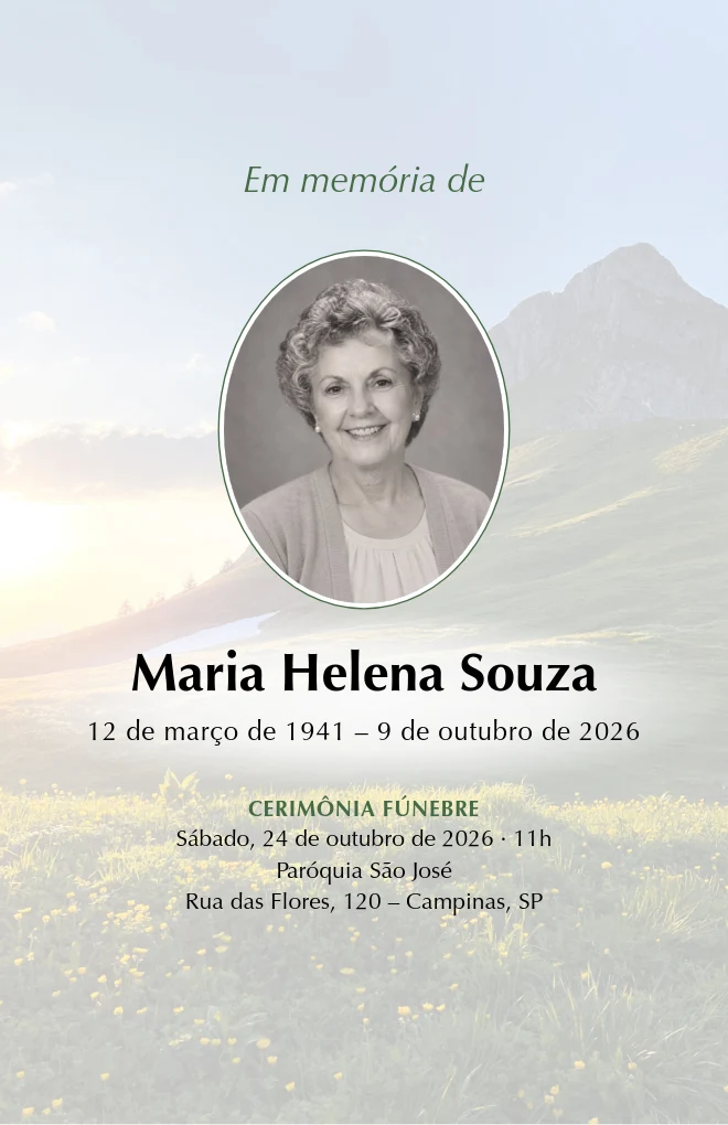 Modelo de programa de funeral Colinas verdes com retrato, para folha Carta dobrada