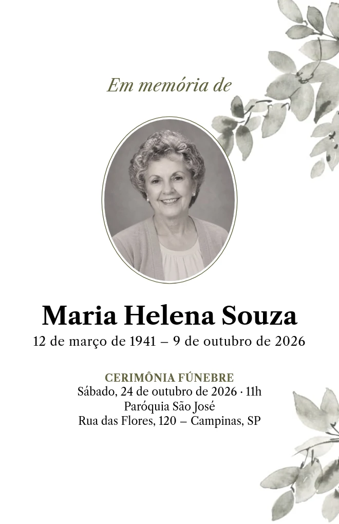 Modelo de programa de funeral Folhas verdes com retrato, para folha Carta dobrada