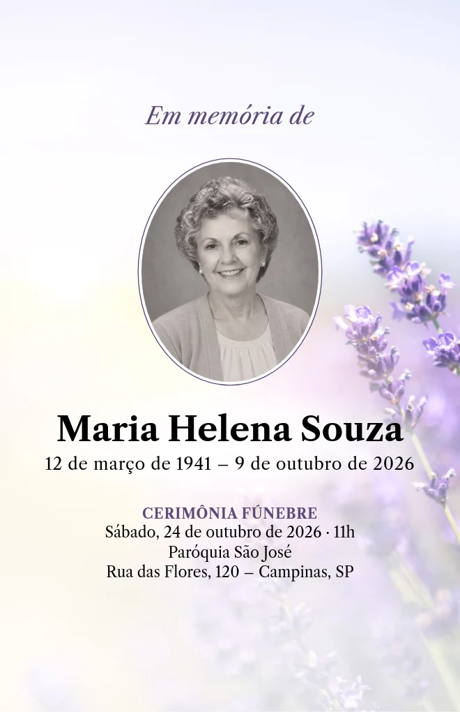 Modelo de programa de funeral Lavanda com retrato, para folha Carta dobrada