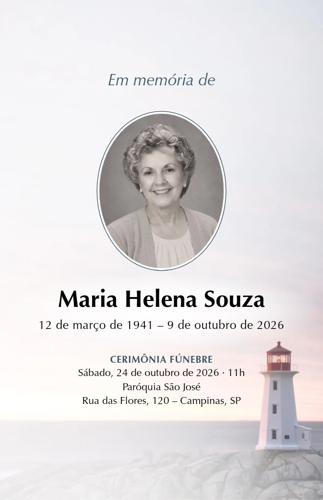 Modelo de programa de funeral Farol com retrato, para folha Carta dobrada
