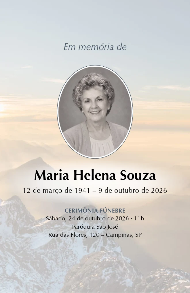 Modelo de programa de funeral Luz da montanha com retrato, para folha Carta dobrada
