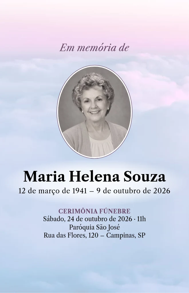 Modelo de programa de funeral Nuvens rosadas com retrato, para folha Carta dobrada