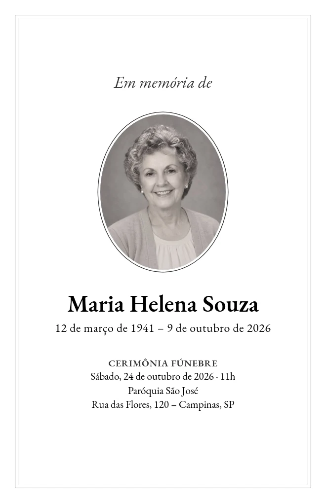 Modelo de programa de funeral Simples com retrato, para folha Carta dobrada
