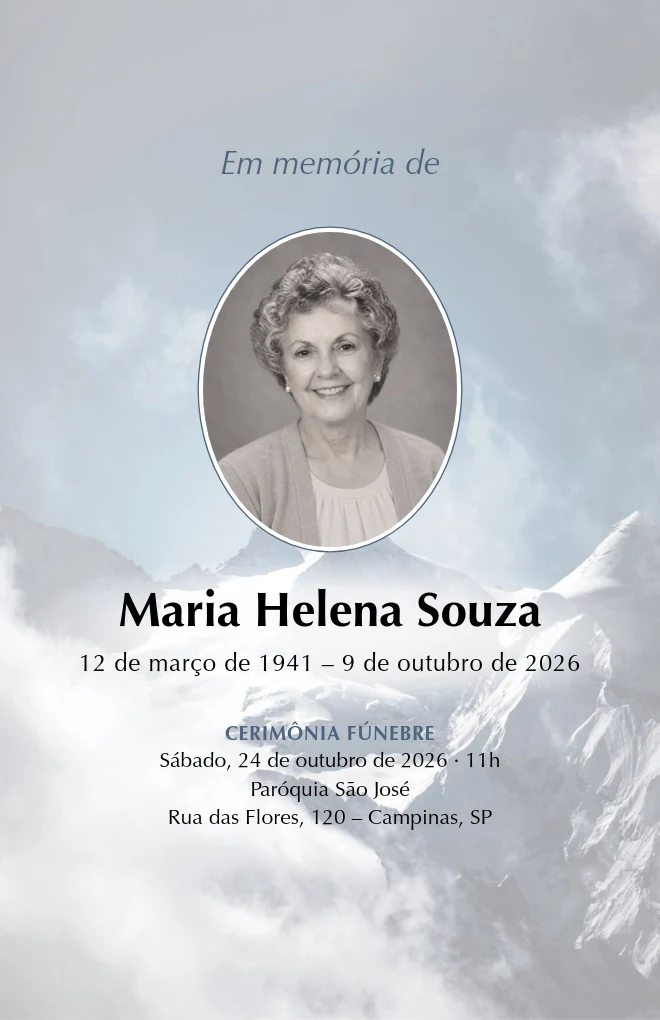 Modelo de programa de funeral Picos nevados com retrato, para folha Carta dobrada