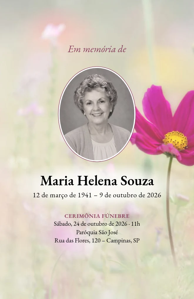 Modelo de programa de funeral Flores do campo com retrato, para folha Carta dobrada
