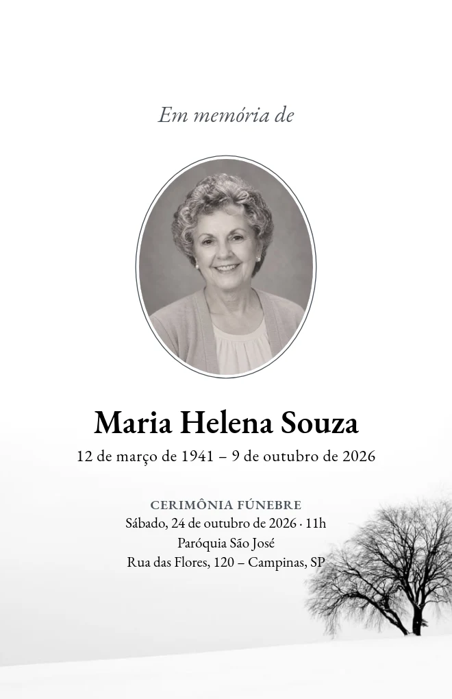 Modelo de programa de funeral &Aacute;rvore de inverno com retrato, para folha Carta dobrada