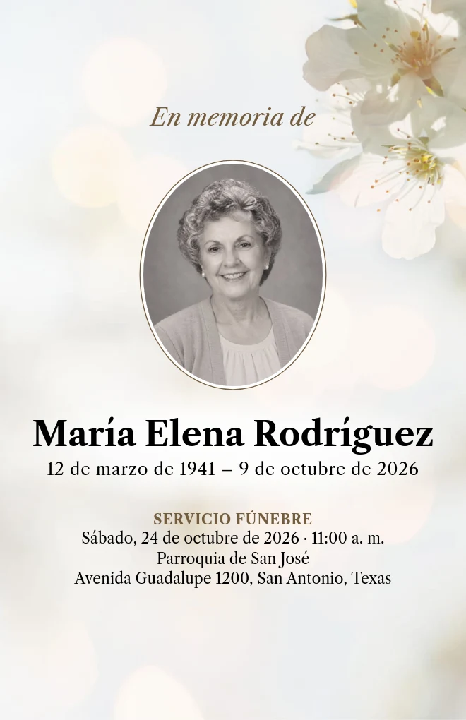 Plantilla de programa funerario Flores de cerezo con retrato, para hoja tama&ntilde;o carta doblada