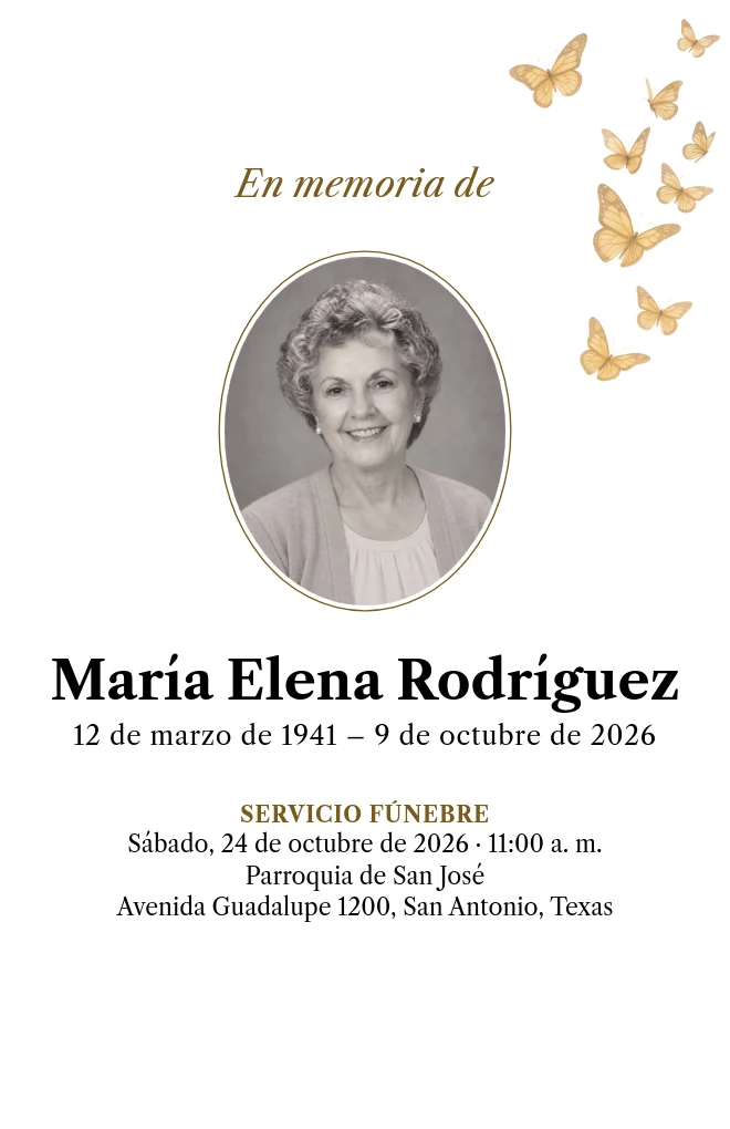 Plantilla de programa funerario Mariposas con retrato, para hoja tama&ntilde;o carta doblada