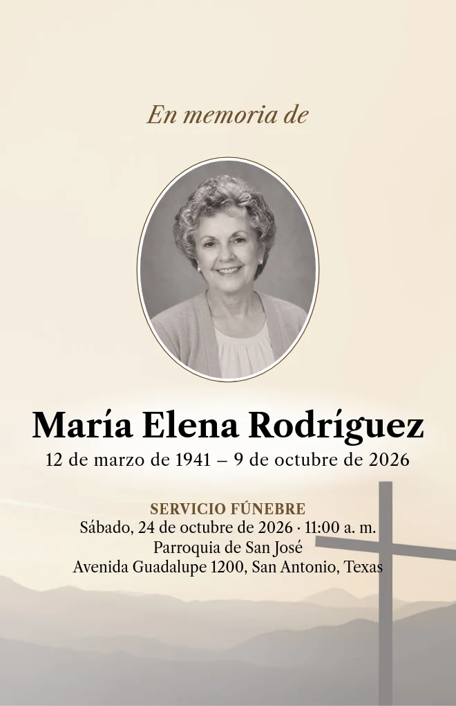 Plantilla de programa funerario Cruz al amanecer con retrato, para hoja tama&ntilde;o carta doblada