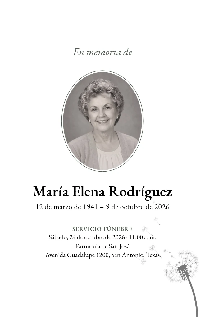 Plantilla de programa funerario Semilla de diente de le&oacute;n con retrato, para hoja tama&ntilde;o carta doblada