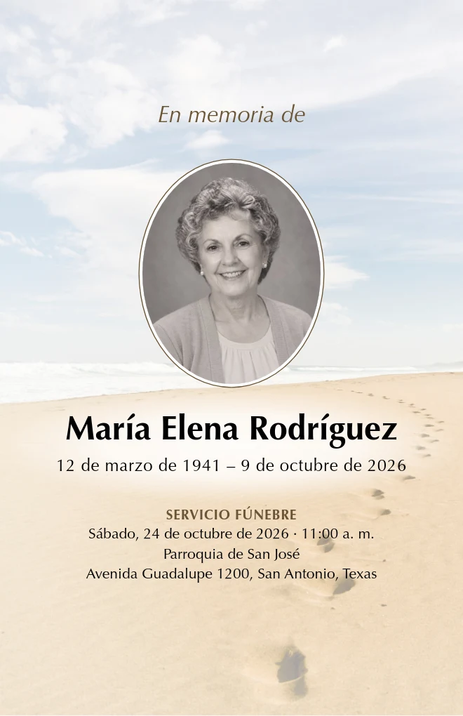 Plantilla de programa funerario Huellas con retrato, para hoja tama&ntilde;o carta doblada