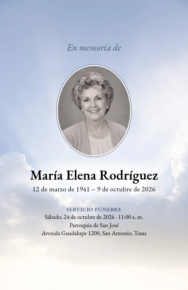 Plantilla de programa funerario Luz del cielo con retrato, para hoja tama&ntilde;o carta doblada