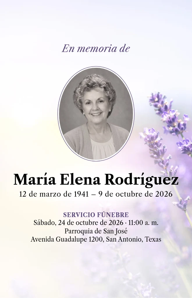 Plantilla de programa funerario Lavanda con retrato, para hoja tama&ntilde;o carta doblada