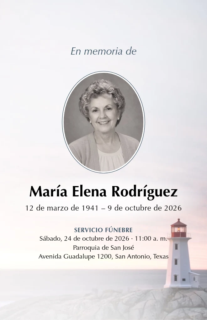 Plantilla de programa funerario Faro con retrato, para hoja tama&ntilde;o carta doblada