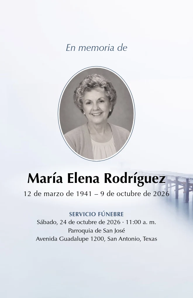 Plantilla de programa funerario Muelle en la niebla con retrato, para hoja tama&ntilde;o carta doblada