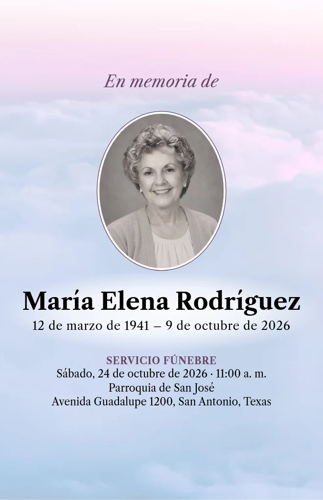 Plantilla de programa funerario Nubes rosadas con retrato, para hoja tama&ntilde;o carta doblada